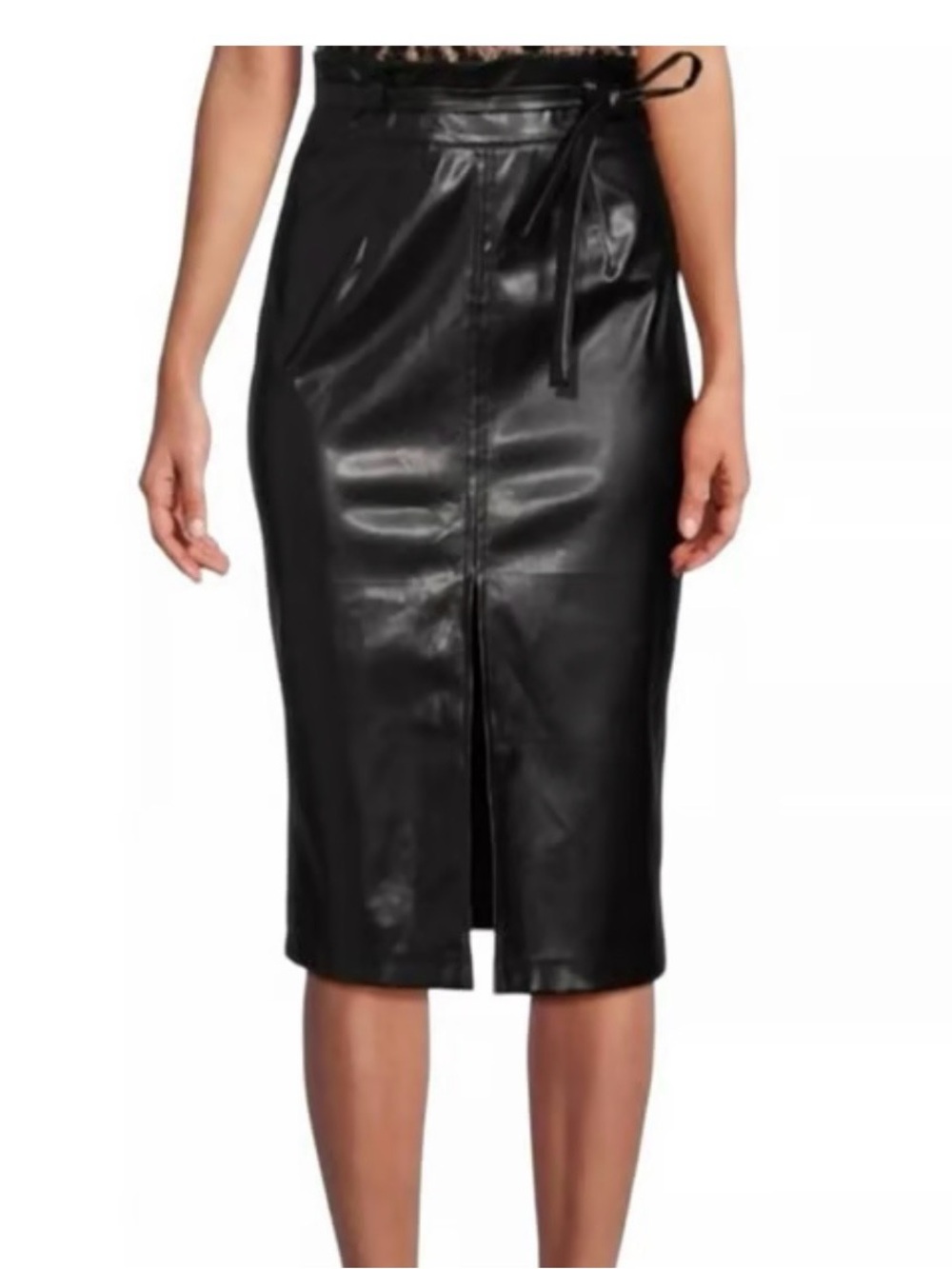 NWT Area Stars Faux Leather Black Pencil Skirt with Waist Tie 30” length
